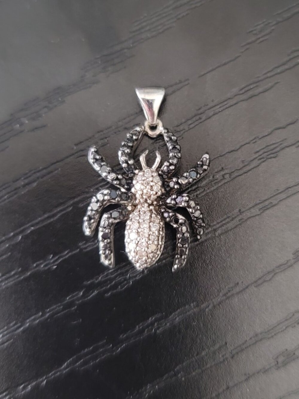 Genuine Black & White Diamond & Sterling Spider Pendant